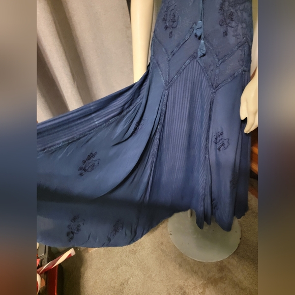 Fairycore Bohemian Lace Up‎ Blue Sundress Midi Fairy Grunge Hippie Festival Sz L - Picture 4 of 9